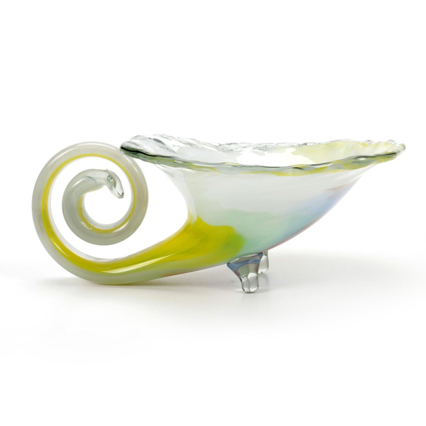 Blown Art Glass Cornucopia Centerpiece Bowl, Late 20th Century