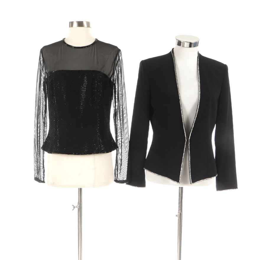 Bob Mackie Boutique Jacket and Black Tie Oleg Cassini Beaded Blouse