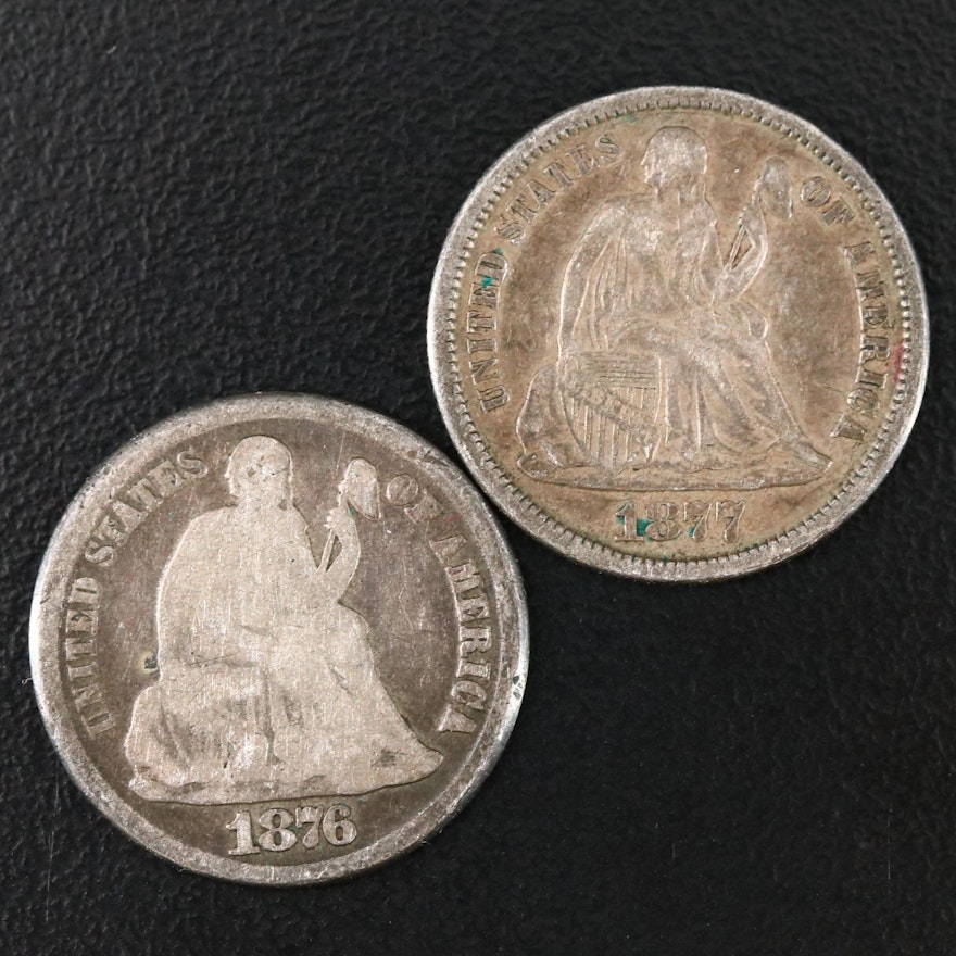 1876 and 1877 Carson City Liberty Seated Silver Dimes