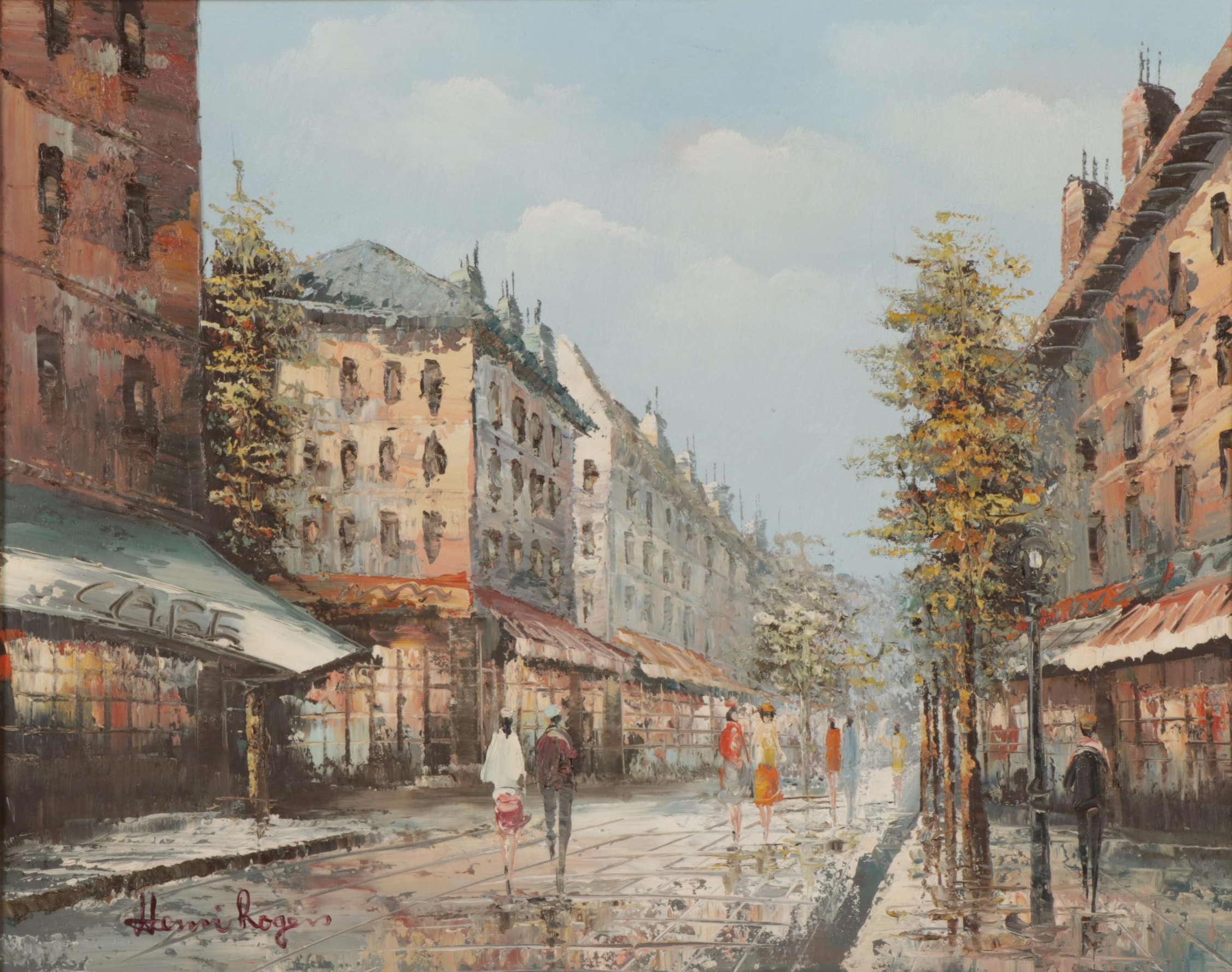 Henri Rogers Impressionist Style Parisian Street Oil Painting, Circa 2000