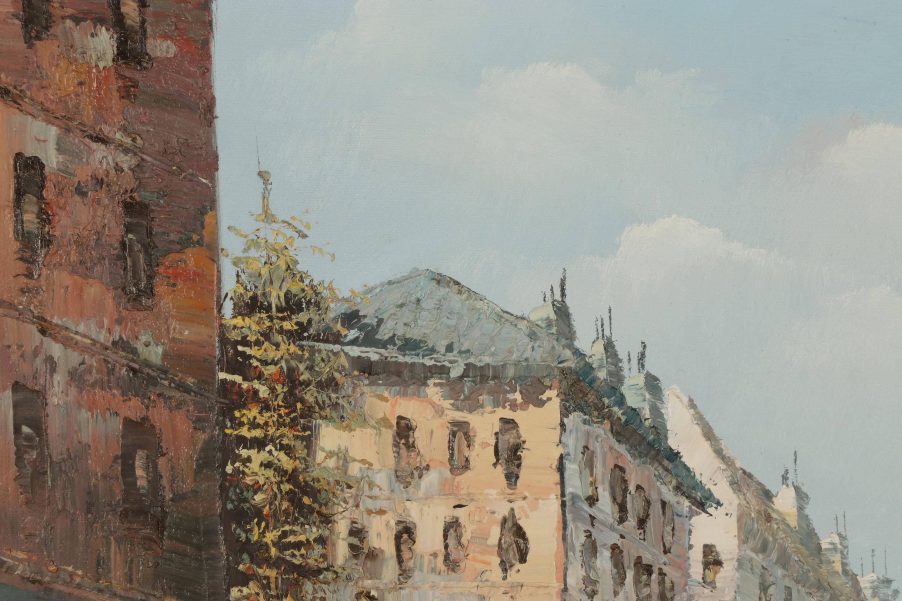 Henri Rogers Impressionist Style Parisian Street Oil Painting, Circa 2000