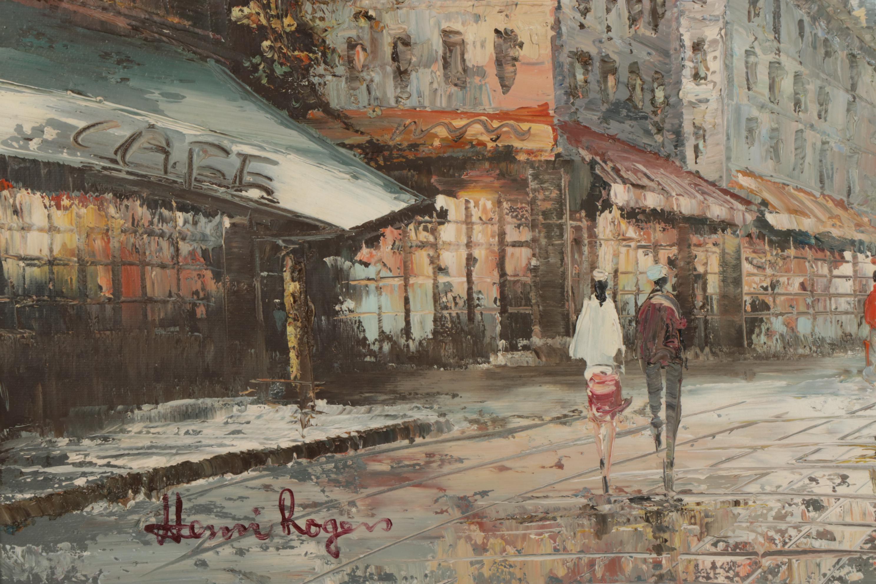 Henri Rogers Impressionist Style Parisian Street Oil Painting, Circa 2000