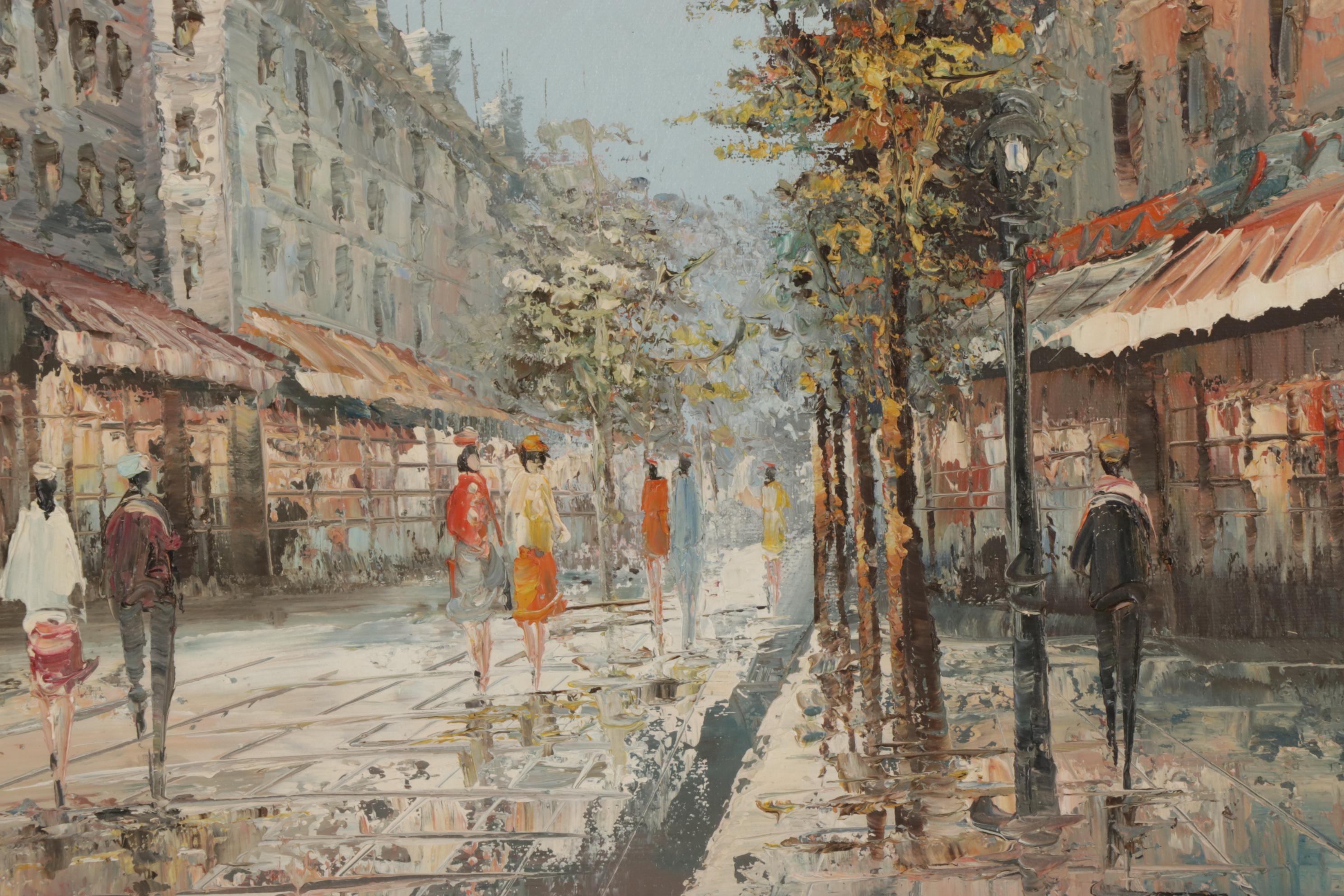 Henri Rogers Impressionist Style Parisian Street Oil Painting, Circa 2000