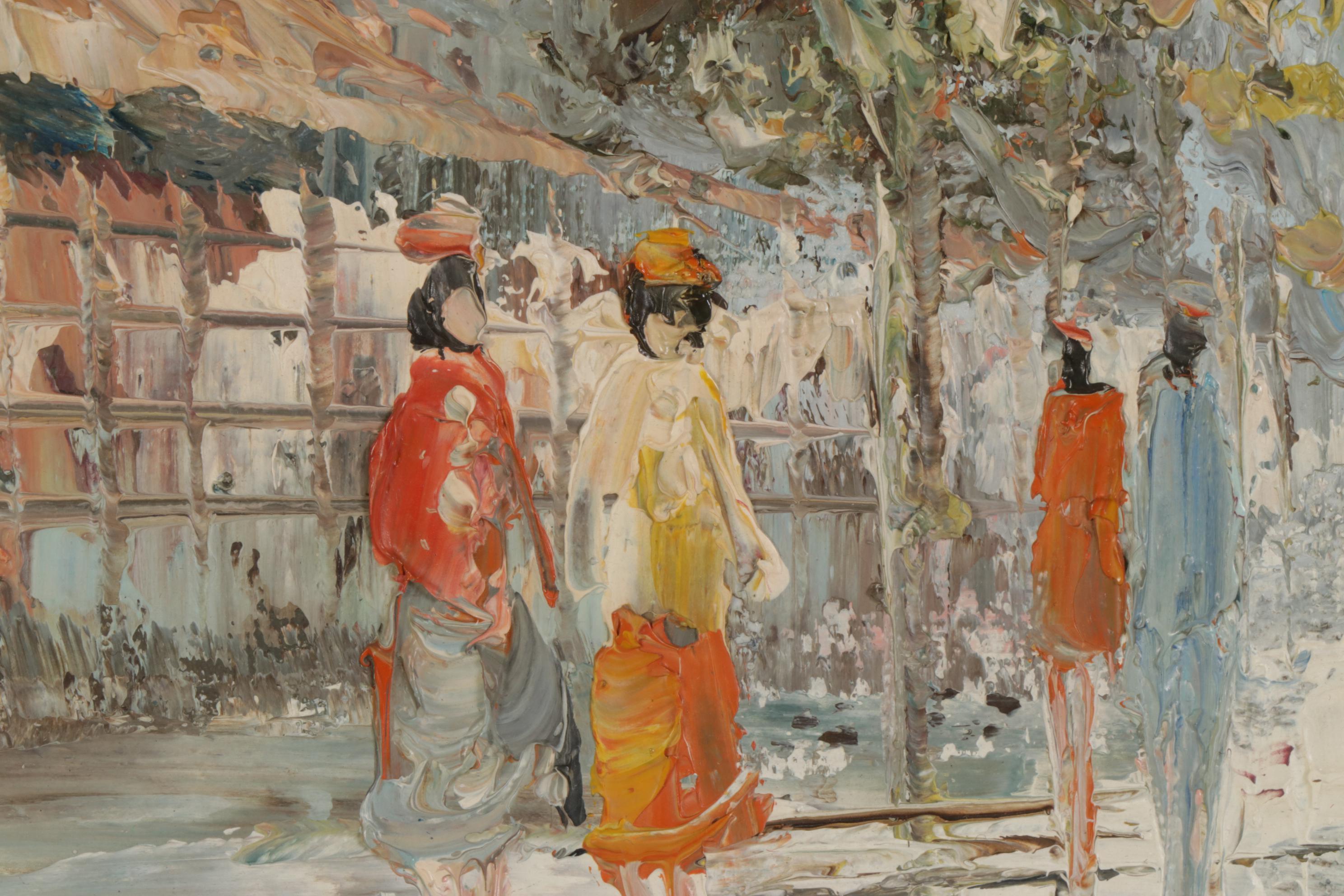 Henri Rogers Impressionist Style Parisian Street Oil Painting, Circa 2000