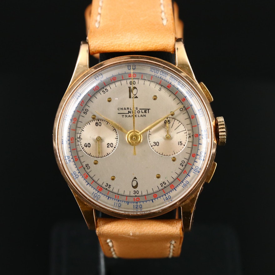 18K Charles Nicolet Tramelan Chronograph 37 mm Wristwatch