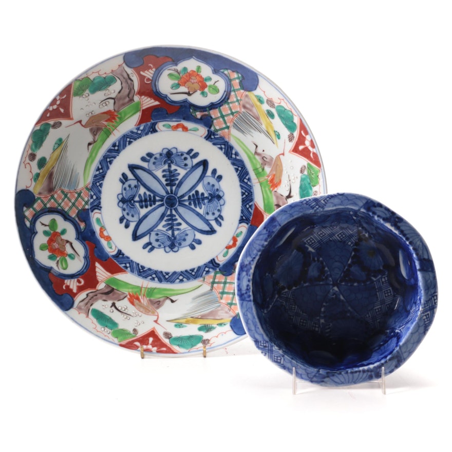 Japanese Imari Porcelain Bowl with Blue and White Porcelain Bowl