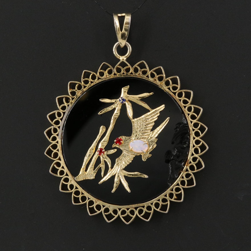 Good Fortune Bird Pendant Featuring Glass and Imitation Opal Accents