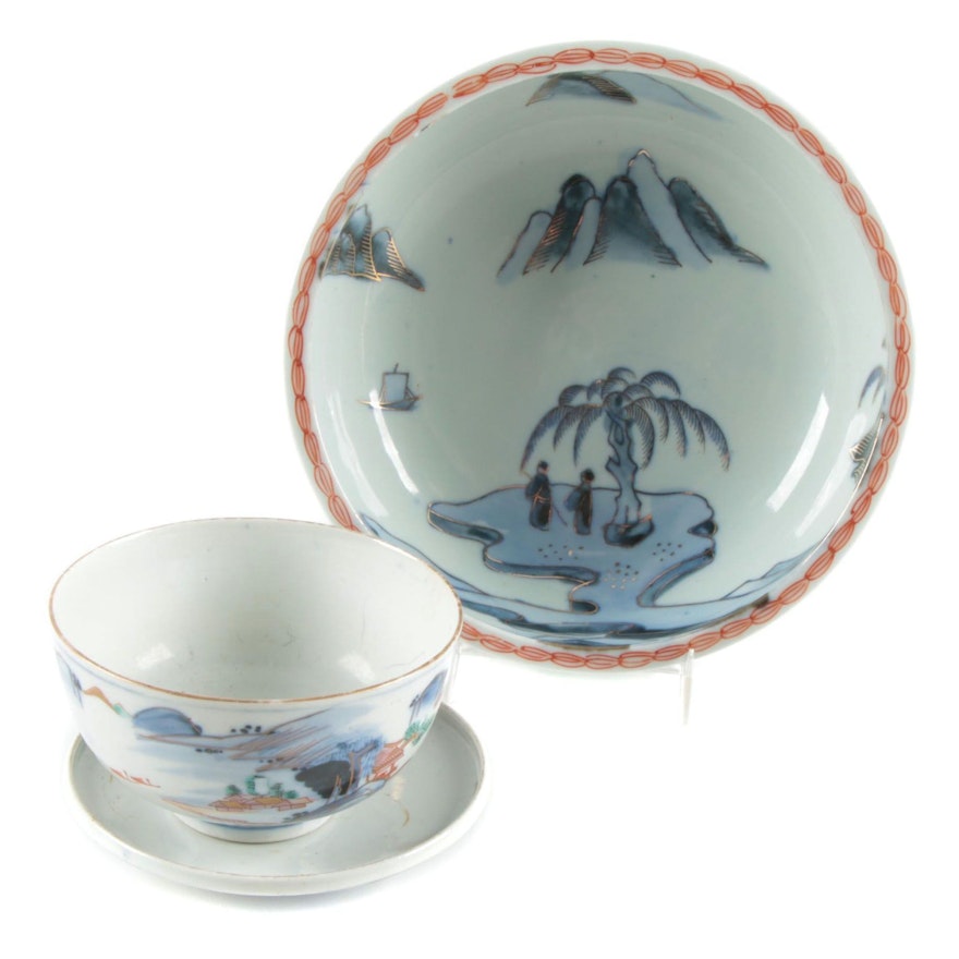 Japanese Porcelain Teabowl with Underplate and Serving Bowl