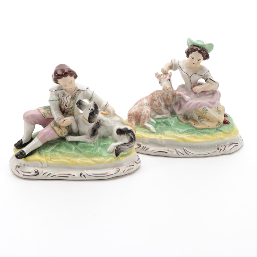 Staffordshire Ware England Shephard and Shephardess Ceramic Figurines