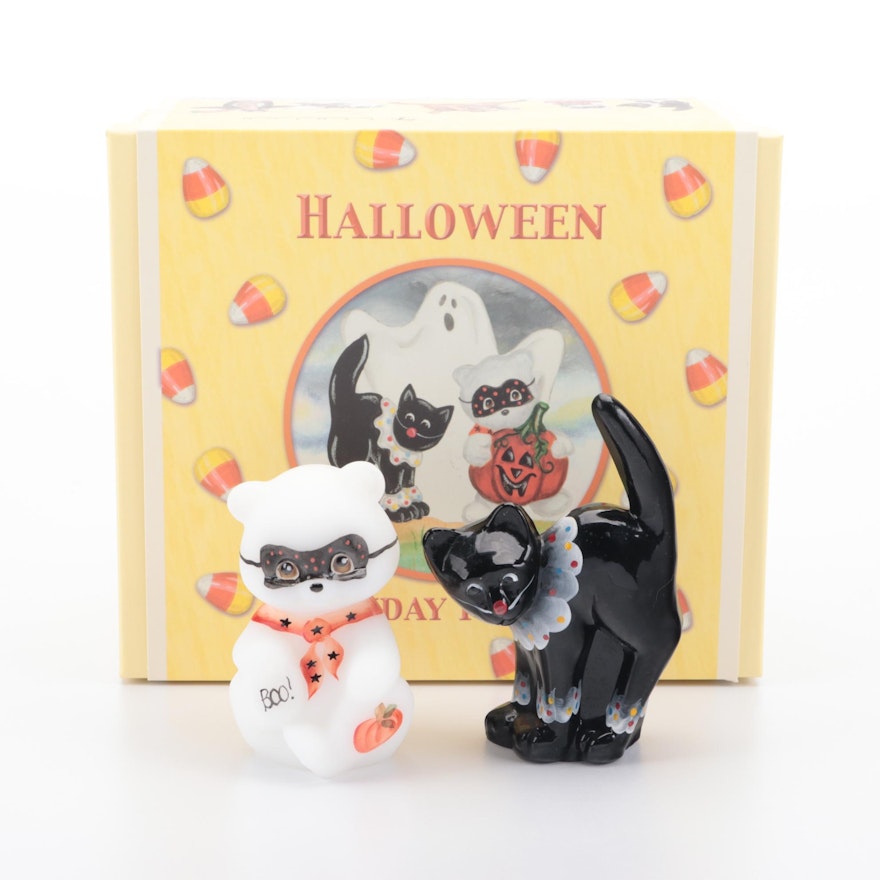 Fenton "Bear & Cat Set" Hand-Painted Halloween Themed Figurines