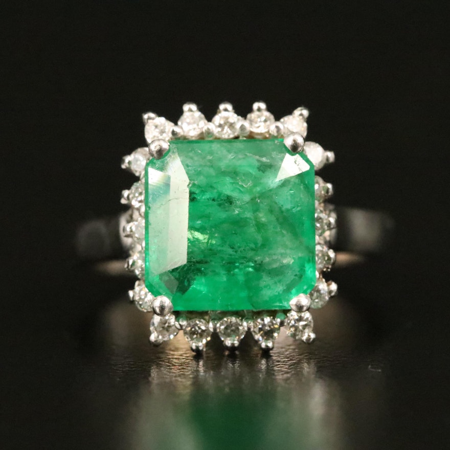 14K 3.26 CTW Emerald and Diamond Halo Ring