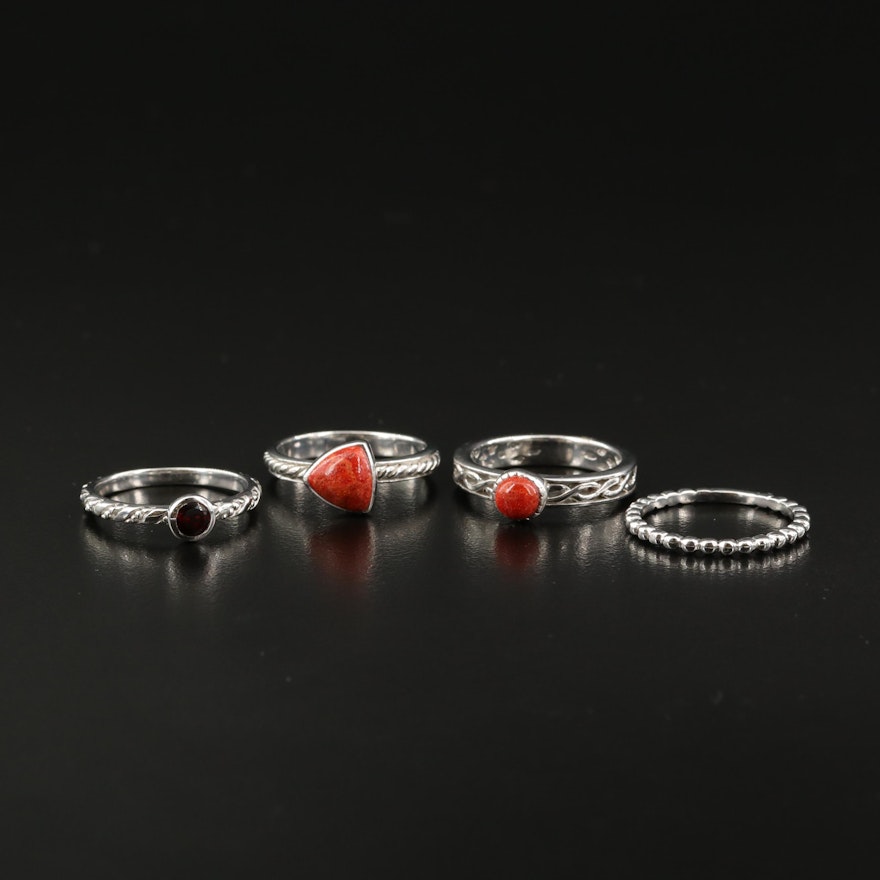 Sterling Rings Including Coral and Garnet