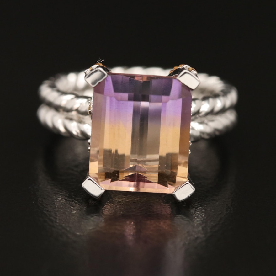Sterling Ametrine and Citrine Ring with Braided Detail