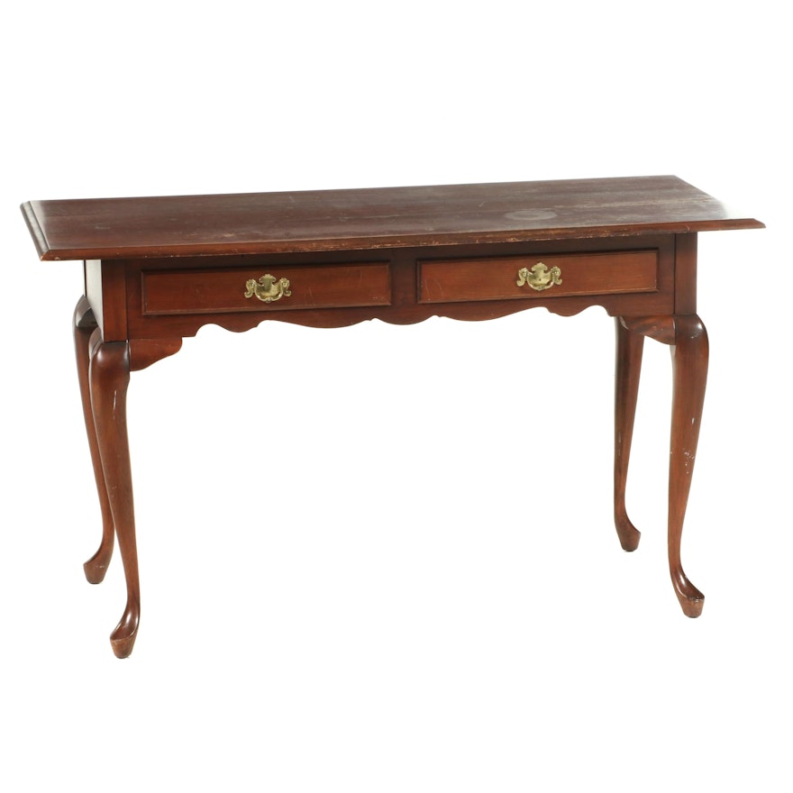 Queen Anne Style Cherry Finish Wooden Entry Table, Late 20th Century