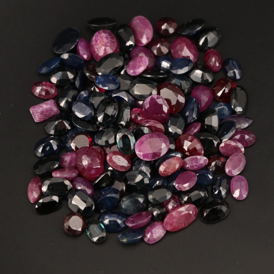 Loose 100.32 CTW Mixed Faceted Ruby, Sapphire and Garnet