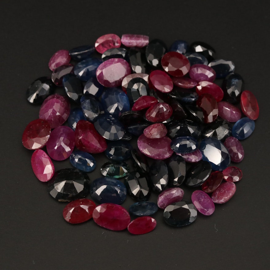 Loose 72.67 CTW Mixed Faceted Ruby, Sapphire and Garnet