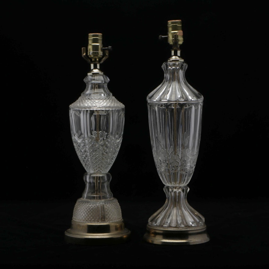 Pressed Glass and Brass Table Lamps