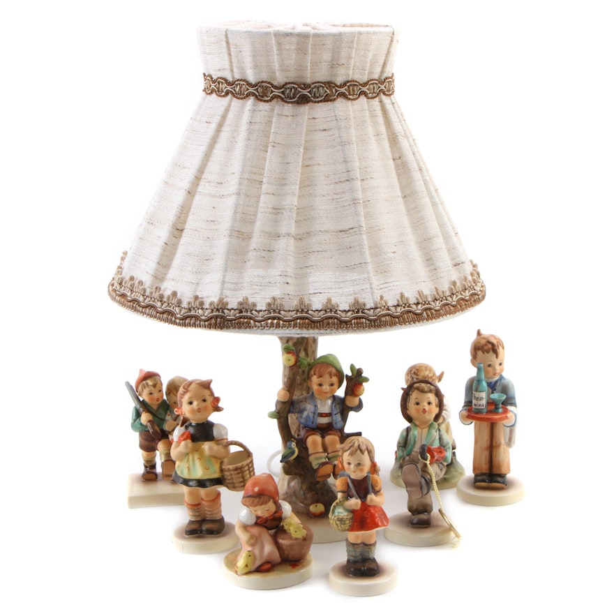 Goebel "Apple Tree Boy" Lamp with Other Porcelain Hummel Figurines