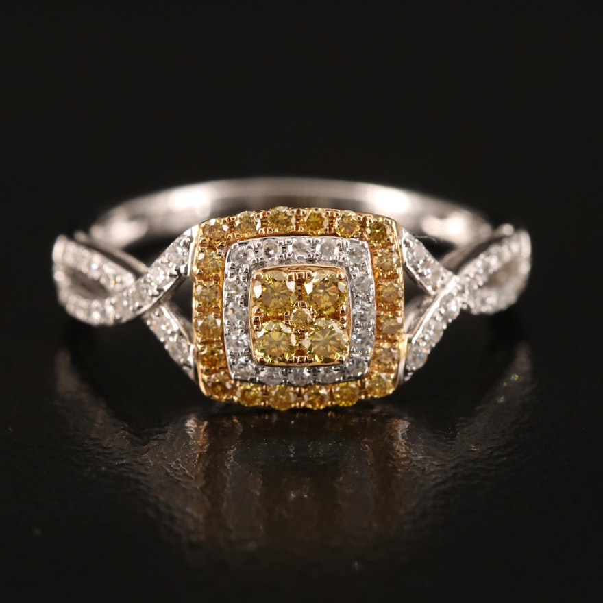 14K Yellow Diamond and Diamond Ring