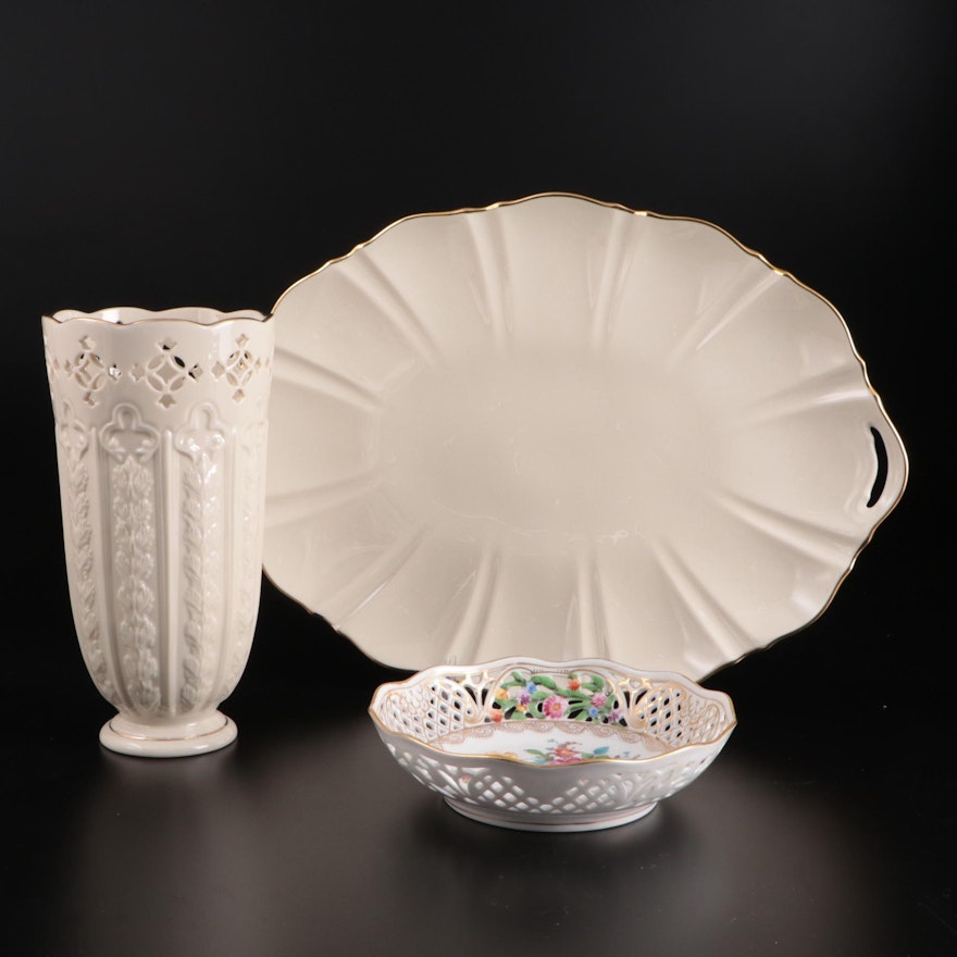 Dresden Reticulated Porcelain Bowl with Lenox  Vase and "Symphony" Platter
