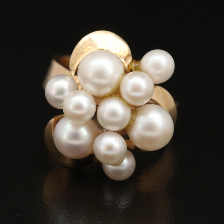 1960s 14K Pearl Cluster Ring