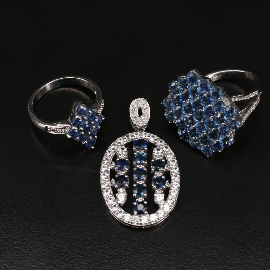 Sterling Pendant and Sapphire Including Sapphire and Zircon