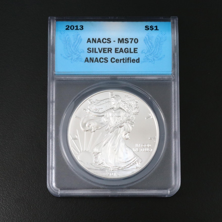 ANACS Graded MS70 2013 Silver Eagle Bullion Dollar Coin