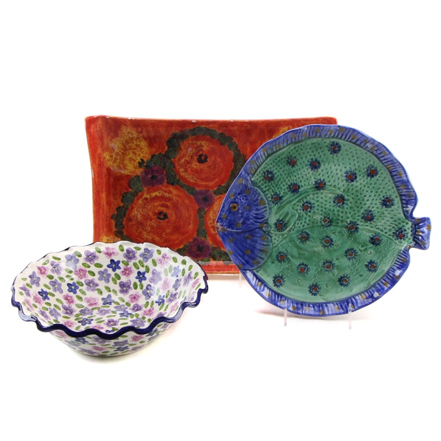 Our Name is Mud Hand Painted Floral Ceramic Bowl with Other Ceramic Trays