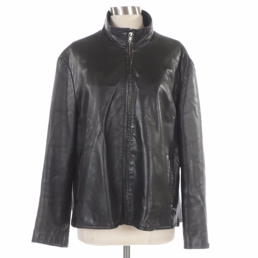 Harvé Benard by Benard Holtzman Black Leather Jacket with Zip Side Vents