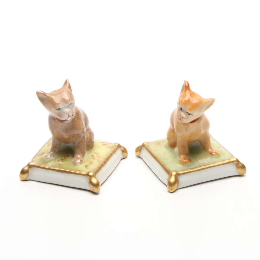 Porcealine de Paris Cat on Pillow Figurines, Mid to Late 20th Century