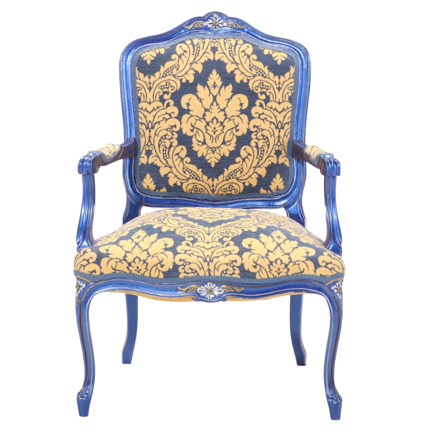 Louis XV Style Painted, Parcel-Gilt, and Custom-Upholstered Fauteuil