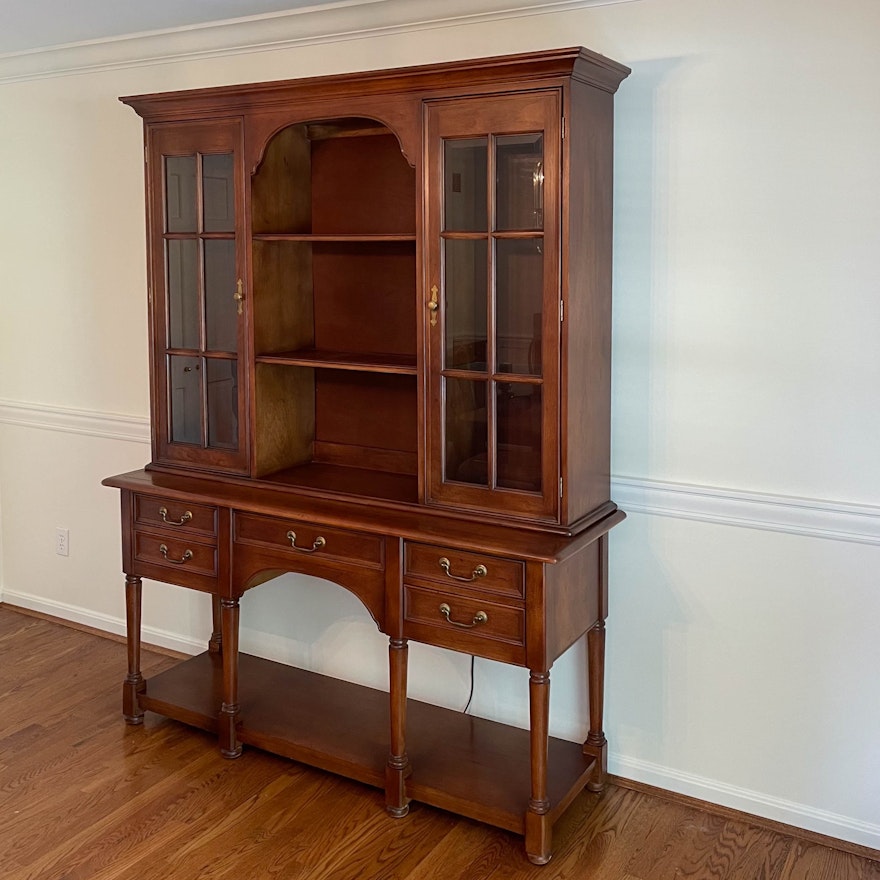 Bernhardt Cherry-Stained Wood and Glass Sideboard Display Hutch