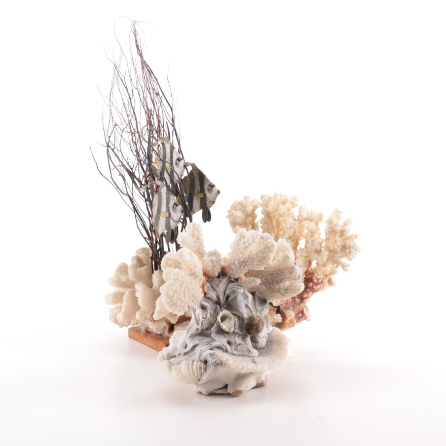 Coral Specimens with Coral Base Angelfish Figurine