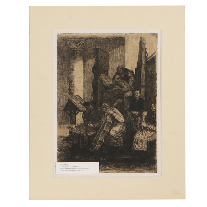 Alphonse Legros Etching of Musicians, Early 20th Century