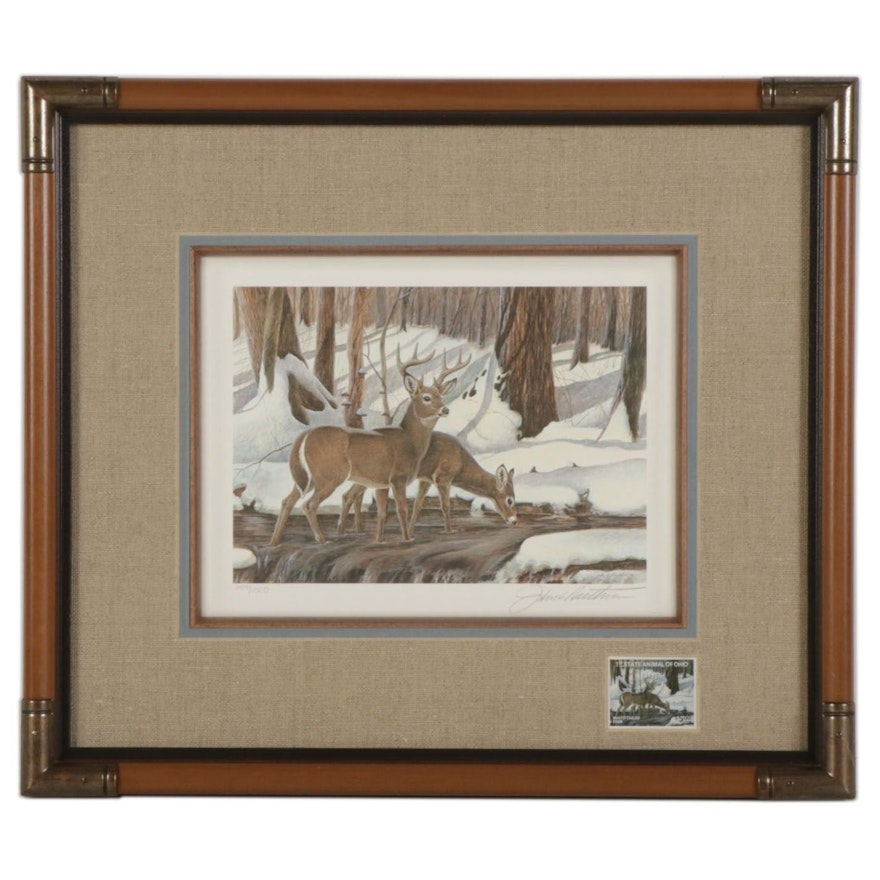 John A. Ruthven Offset Lithograph With Stamp "White-Tailed Deer," 1989