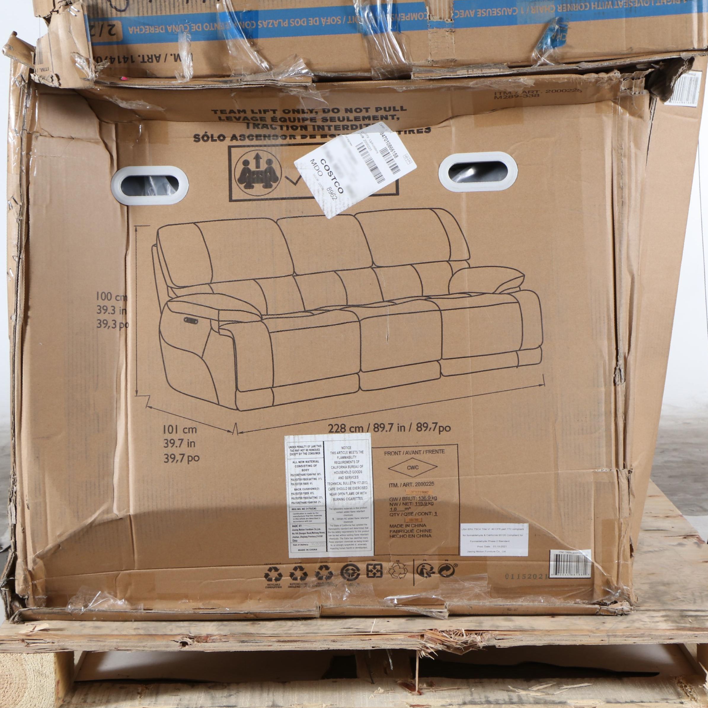 Simon Li "Aleena" Leather Power Reclining Sofa with Power Headrest