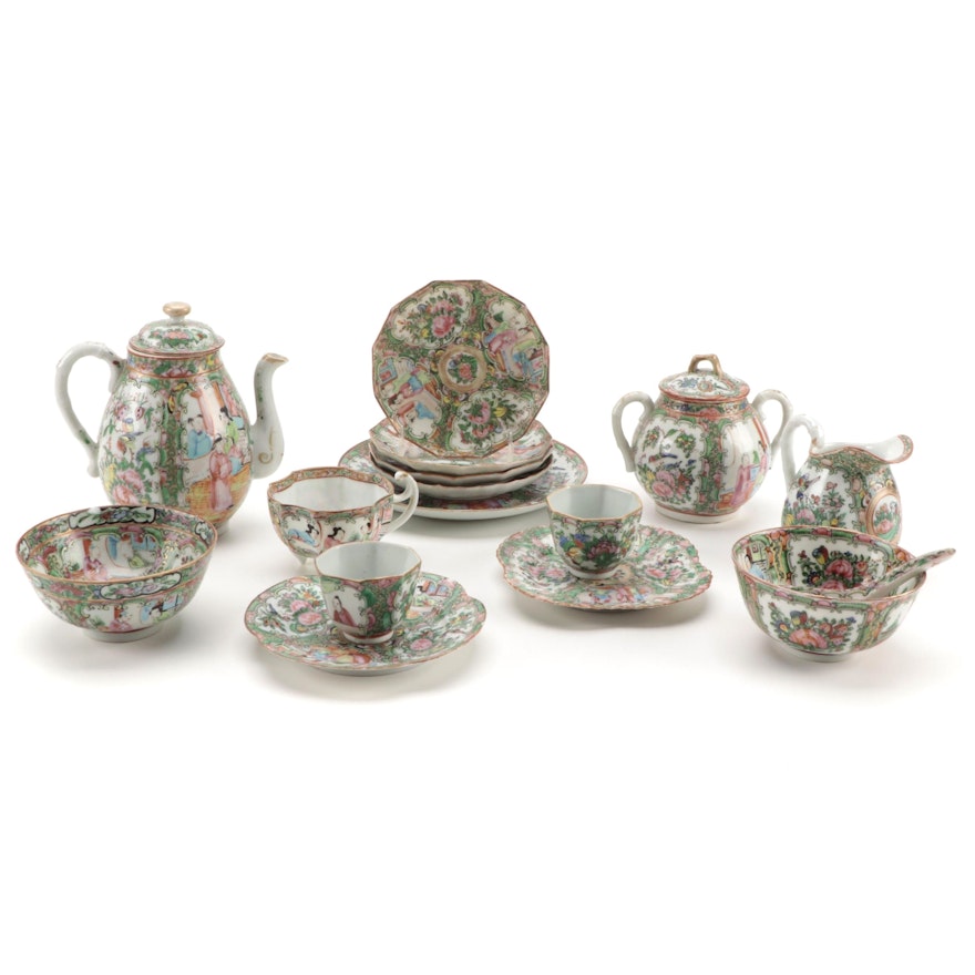 Chinese Rose Medallion Porcelain Tea Set and Other Tableware