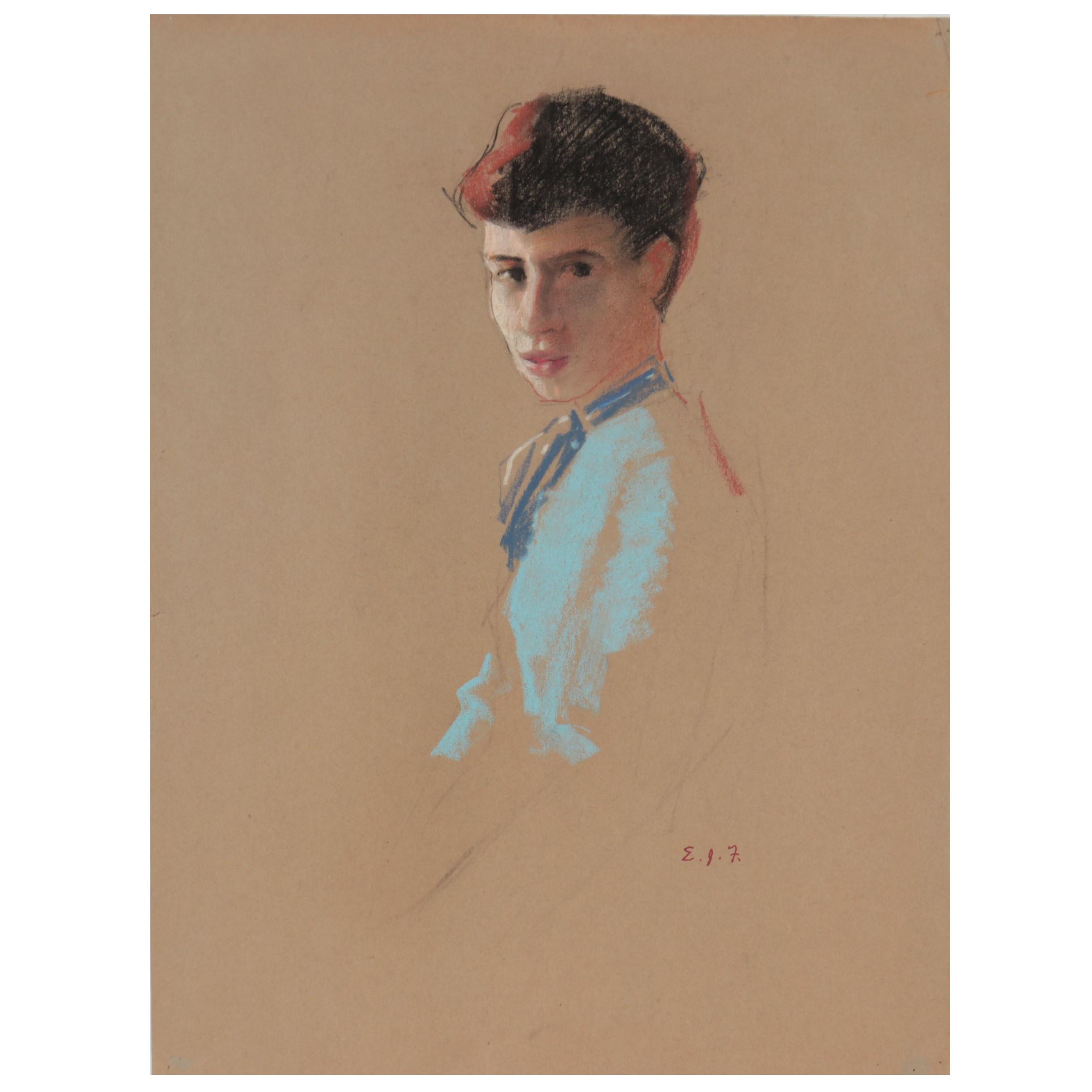 Edmond J. Fitzgerald Pastel Portrait of a Woman, Mid-20th Century
