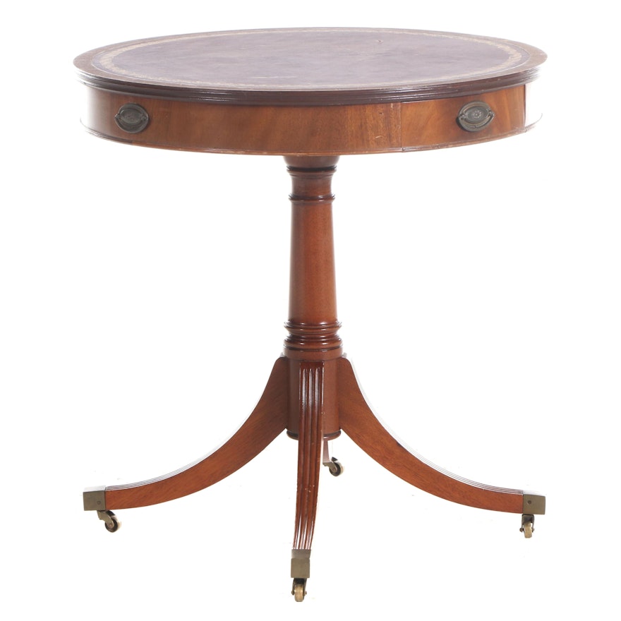 Duncan Phyfe Style Walnut Center Table with Embossed Leather Top