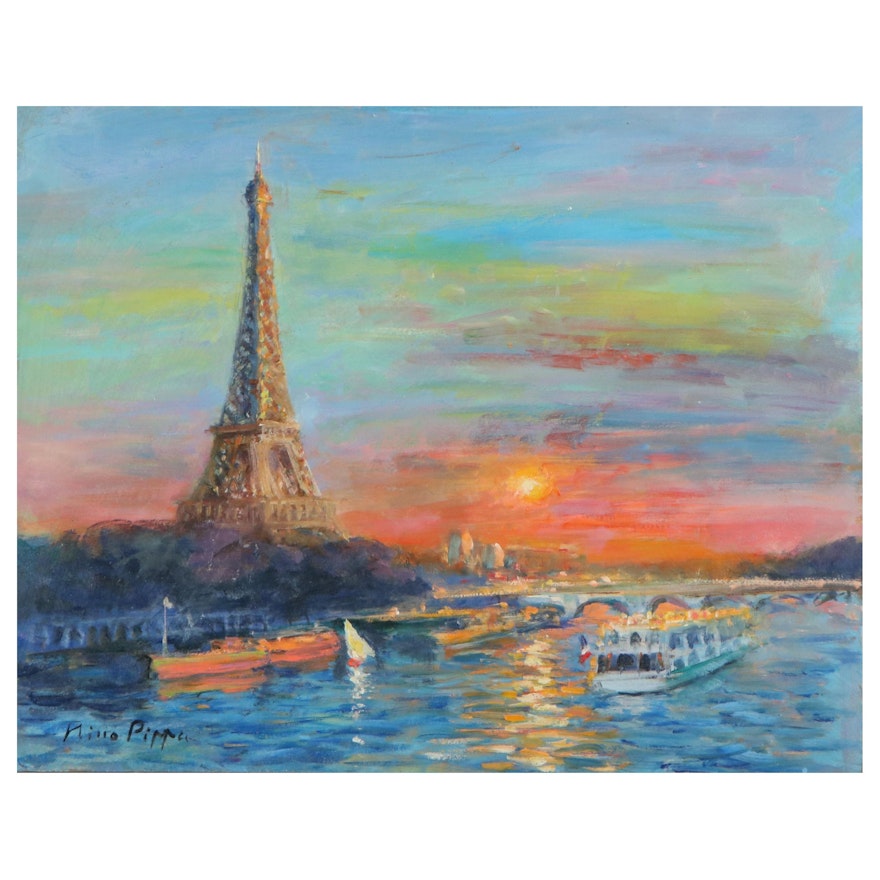 Nino Pippa Oil Painting "Paris Sunset," 2014