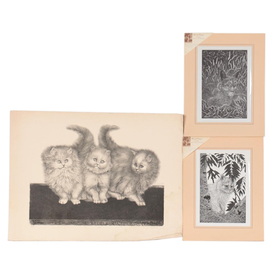 Feline Themed Lithographs Including "Trio"