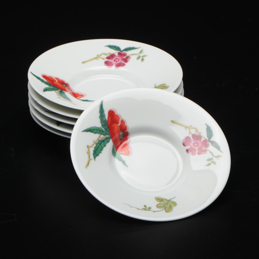 Raynaud & Co. "Mioraflor" Porcelain Teacups and Saucers, Late 20th Century