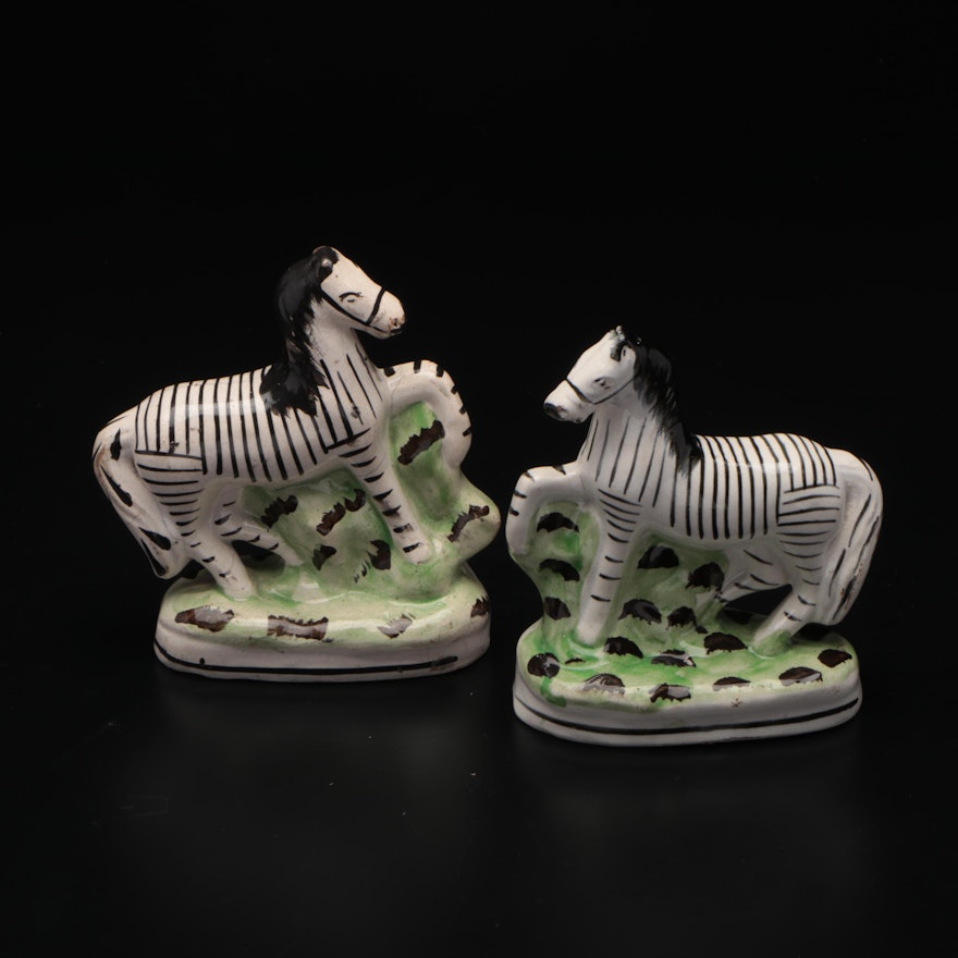 Staffordshire Ceramic Zebra Figurines, Mid-19th Century