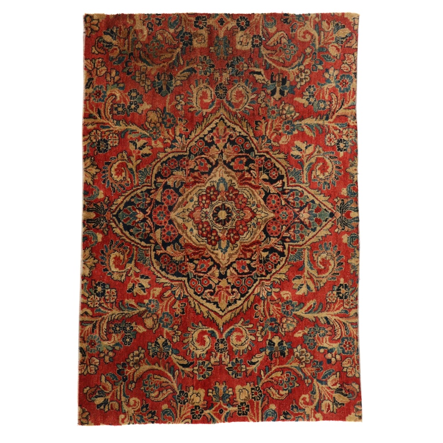 3'5 x 5' Hand-Knotted Persian Sarouk Rug, 1920s