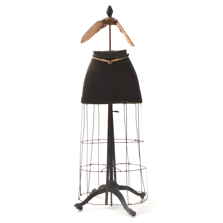 Wire and Composite Skirt Form on Stand with Casters, Early 20th C.