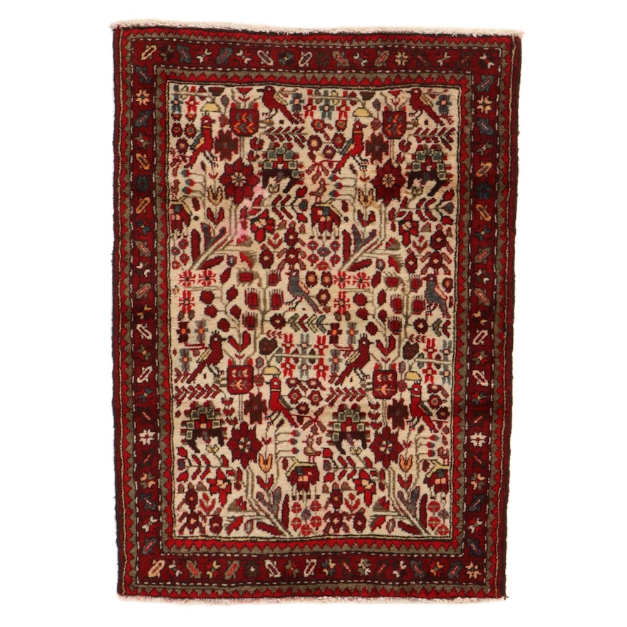 2'11 x 4'3 Hand-Knotted Persian Zanjan Pictorial Rug, 1950s