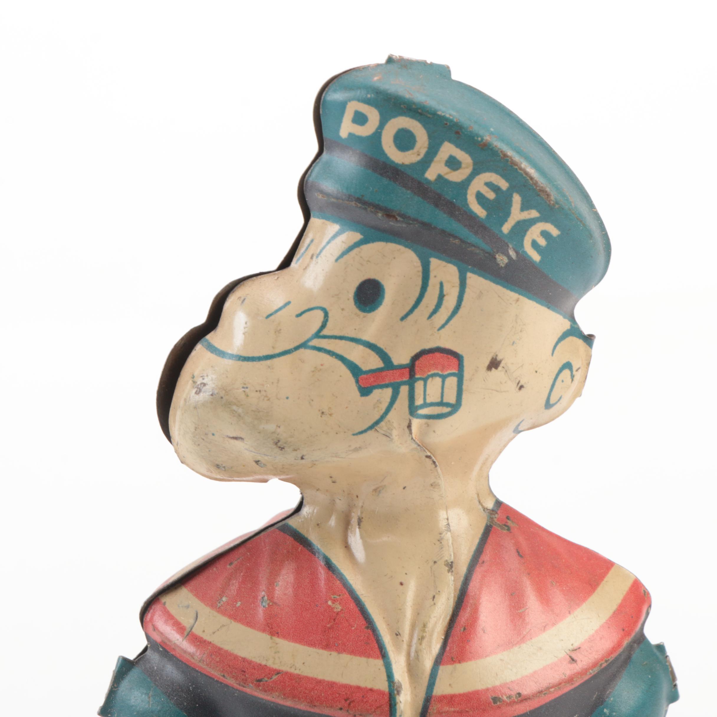 J. Chein & Co. "Popeye" Tin Lithograph Wind-Up Toys and Dime Bank, 1932 and 1956