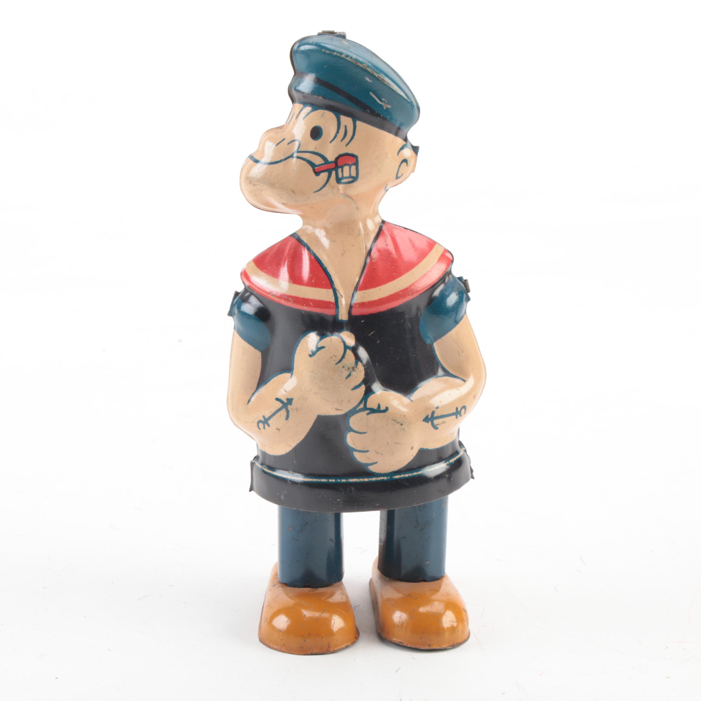 J. Chein & Co. "Popeye" Tin Lithograph Wind-Up Toys and Dime Bank, 1932 and 1956