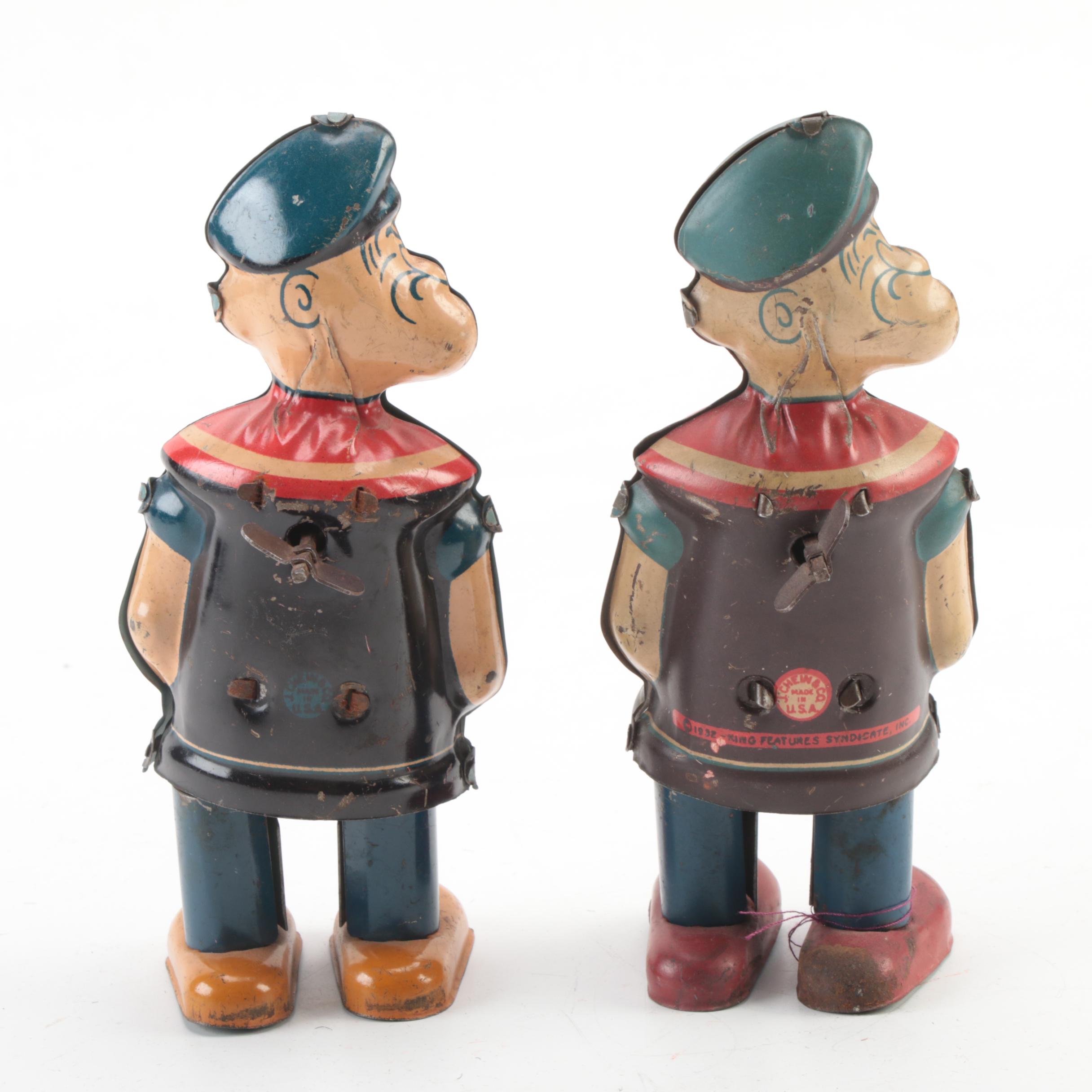 J. Chein & Co. "Popeye" Tin Lithograph Wind-Up Toys and Dime Bank, 1932 and 1956