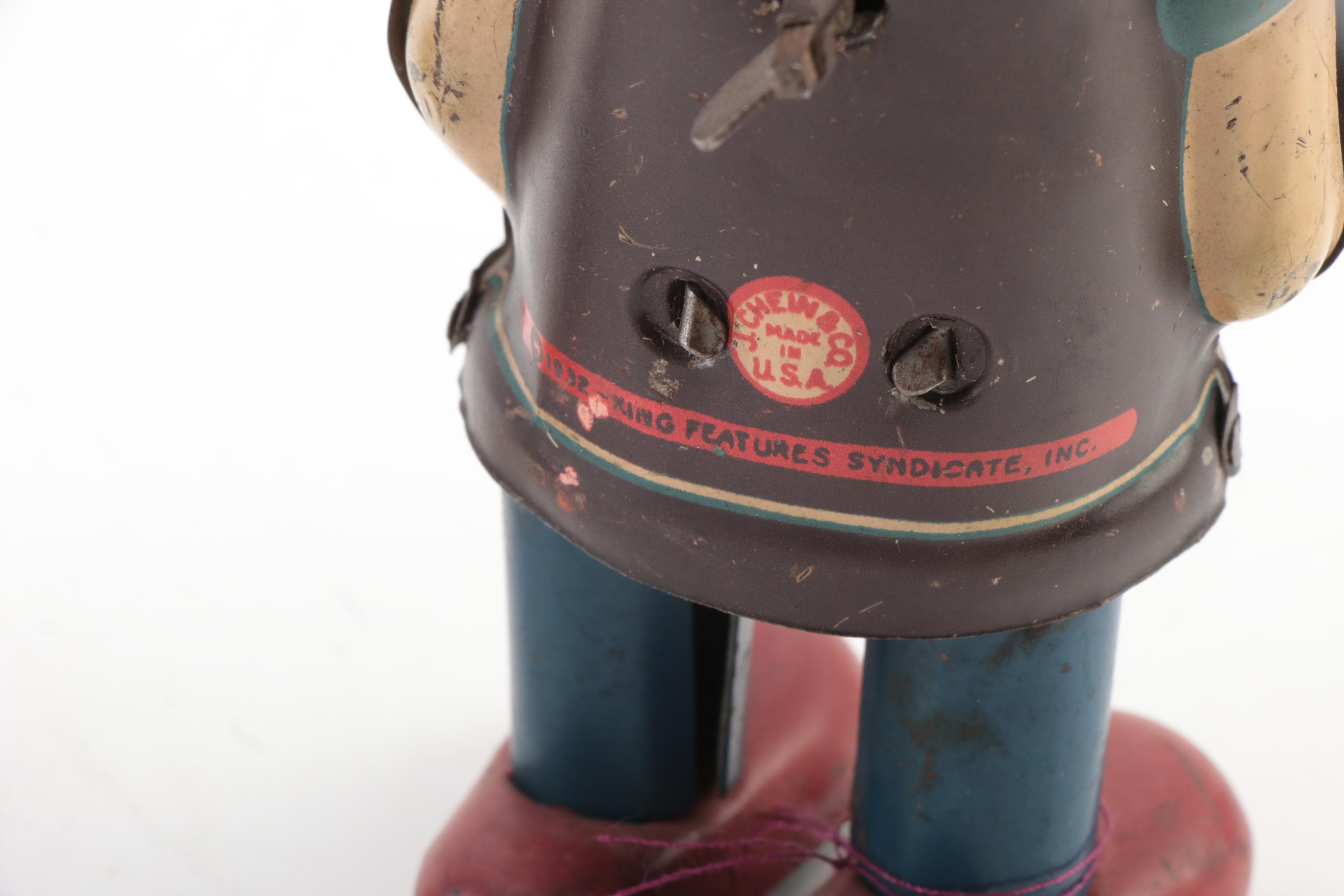 J. Chein & Co. "Popeye" Tin Lithograph Wind-Up Toys and Dime Bank, 1932 and 1956